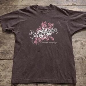 Gildan Men Brown T-Shirt, Silverstein Band Tee With Floral Graphic
